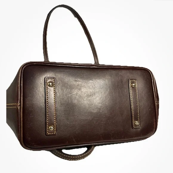 Dooney & Bourke Leather & Python Snakeskin Style Brown & Orange Shoulder Bag - Picture 3 of 16